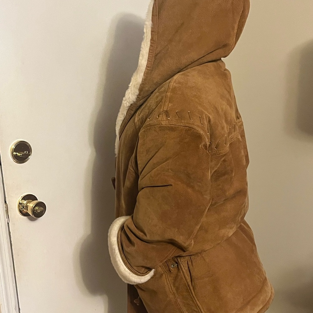Vintage NY Jeans Cinnamon Brown Leather Coat Shearling Lining Front Toggles M - Picture 4 of 16